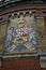 The coat of arms on the castle wall in the city of Budapest, Hungary