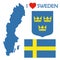Coat of arms, flag and map of Sweden icon