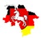 Coat of arms over map of Lower Saxony, German. Vector flag of  Lower Saxony map silhouette