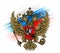 The coat of arms of Russia on the background of the Russian flag