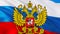 Coat of arms of Russia. Russian Eagle National Symbol. Russian eagle, 3d rendering. Russian flag and sign of Kremlin. Politics