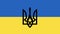 Coat of Arms of Ukraine. National symbol on the background of the flag of Ukraine. Stop war.