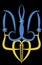 Coat of arms of Ukraine stylized. Blue cornflowers and yellow ears . Blue and yellow colors of the Ukrainian flag.