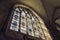 Coats of arms on stained glass window in Chichester Cathedral