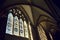 Coats of arms on stained glass window in Chichester Cathedral