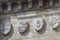 Coats of arms on the wall of the Hungarian Parliament