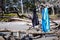 Coats and clothing hang from dead driftwood trees in Hunting Island State Park in South Carolina