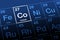 Cobalt on periodic table of elements, metal with symbol Co