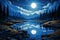 Cobalt reflections, Nighttime lake setting with shimmering blue hues mirrored on water