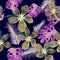 Cobalt Seamless Illustration. Indigo Pattern Palm. Azure Tropical Hibiscus. Purple Wallpaper Botanical. Monstera Leaves.