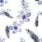 Cobalt Seamless Texture. Navy Pattern Leaf. Indigo Tropical Nature. Gray Flower Leaves. Blue Drawing Design.