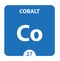 Cobalt symbol. Sign Cobalt with atomic number and atomic weight. Co Chemical element of the periodic table on a glossy white