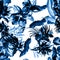 Cobalt Watercolor Leaves. Navy Flower Print. Azure Seamless Jungle. Blue Pattern Jungle. Indigo Tropical Print. Indigo Isolated Ju
