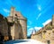 The cobbled entrance to the walled city fortress of Carcassonne