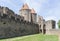 The cobbled entrance to the walled city fortress of Carcassonne