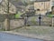 Cobbled farmhouse driveway with millstone