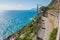 Cobbled pathway in mountain next to the Mediterranean Sea, Riomaggiore ITALY