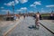 Cobbled roadway on the Alte MainbrÃ¼cke Old Main Bridge Wurzburg Germany