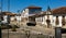 Cobbled street of Portuguese city of Mirandela with church