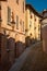 Cobbled street in the Saluzzo old town area. Piemonte, Italy