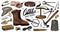 Cobbler set. Professional equipments for Shoe repair. Shoemaker or bootmaker. Cream Hammer Awl Brush Thread Glue Shoe