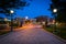 The cobblestone driveway to Johns Hopkins University at night, i