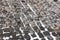 Cobblestone granite sidewalk surface pattern in winter