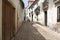 Cobblestone lane in the heart of the old town, Santarem, Portugal