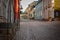 Cobblestone roads in old town Porvoo, Finland. Many colorful wooden houses and buildings like shops, cafes, museums and