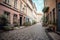 Cobblestone street in historical European town.