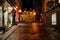 Cobblestone Street at Night With Shops and Funicular Entrance in Quartier Petit Champlain, Quebec City