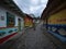 Cobblestone streets alley in picturesque colorful facades town village Guatape Pueblo de Zocalos in Antioquia Colombia