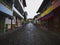 Cobblestone streets alley in picturesque colorful facades town village Guatape Pueblo de Zocalos in Antioquia Colombia