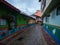 Cobblestone streets alley in picturesque colorful facades town village Guatape Pueblo de Zocalos in Antioquia Colombia