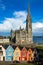 Cobh Cathedral colored houses Landscape clear sky