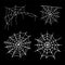 Cobweb collection, isolated on black background. Halloween spider web set. Hand drawn icons for Halloween decoration