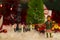 Coca Cola Holiday Vintage Village collectiolittle girl looking up fire truck left space
