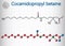 Cocamidopropyl betaine CAPB molecule. Sheet of paper in a cage