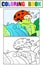 Coccinellidae. Children coloring and color. Black lines, white background. Insect, ladybug on a stone. Raster