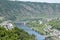 Cochem, Germany - 07 13 2020: view across Cochem with in station, bridges and main roard while the Mosel is empty in lockdown