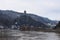 Cochem-Sehl, Germany - 02 09 2021: Reichsburg above the Mosel flood with some snow