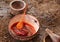 Cochineal red dye in a bowl