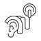 Cochlear implant line icon. Human ear with electronic device that stimulates nerve for hearing.