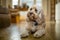 Cockapoo lying on wooden floor