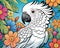 Cockatoo parrot bird portrait flowers perched artwork design