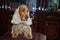 Cocker Spaniel posing on table in library