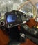 Cockpit of a light passenger plane dashboard, steering wheel, pilot and passenger seats