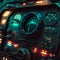 The cockpit of spaceship is shown in this image. Generative AI