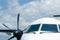 Cockpit windows of propeller airplane