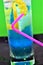 Cocktail angel blue drink beverage with lemon and ice